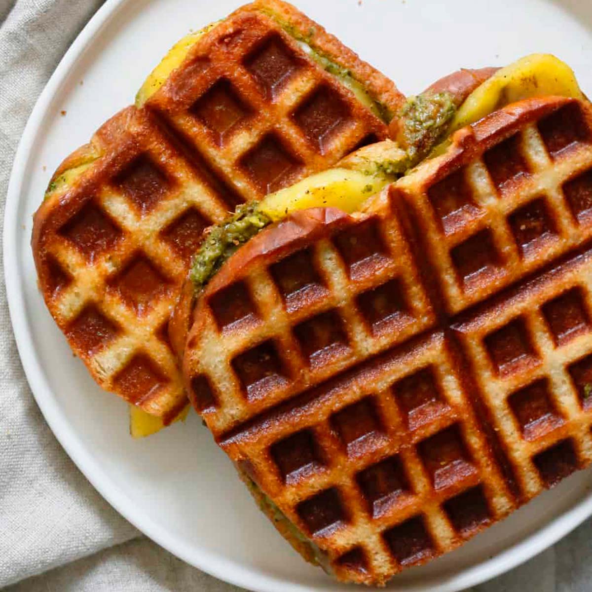 Waffled Grilled Cheese Sandwich Recipe In Waffle Maker or Iron - Fifteen  Spatulas