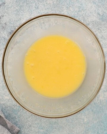 yellow liquid in a large glass bowl.
