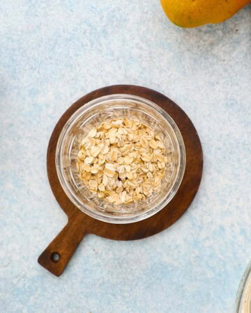 one glass jar with oats.