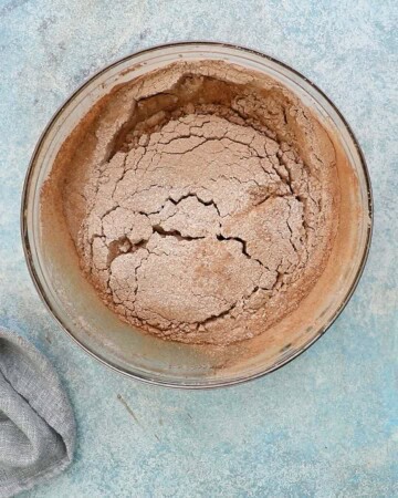brown flour mixture in a large glass bowl.